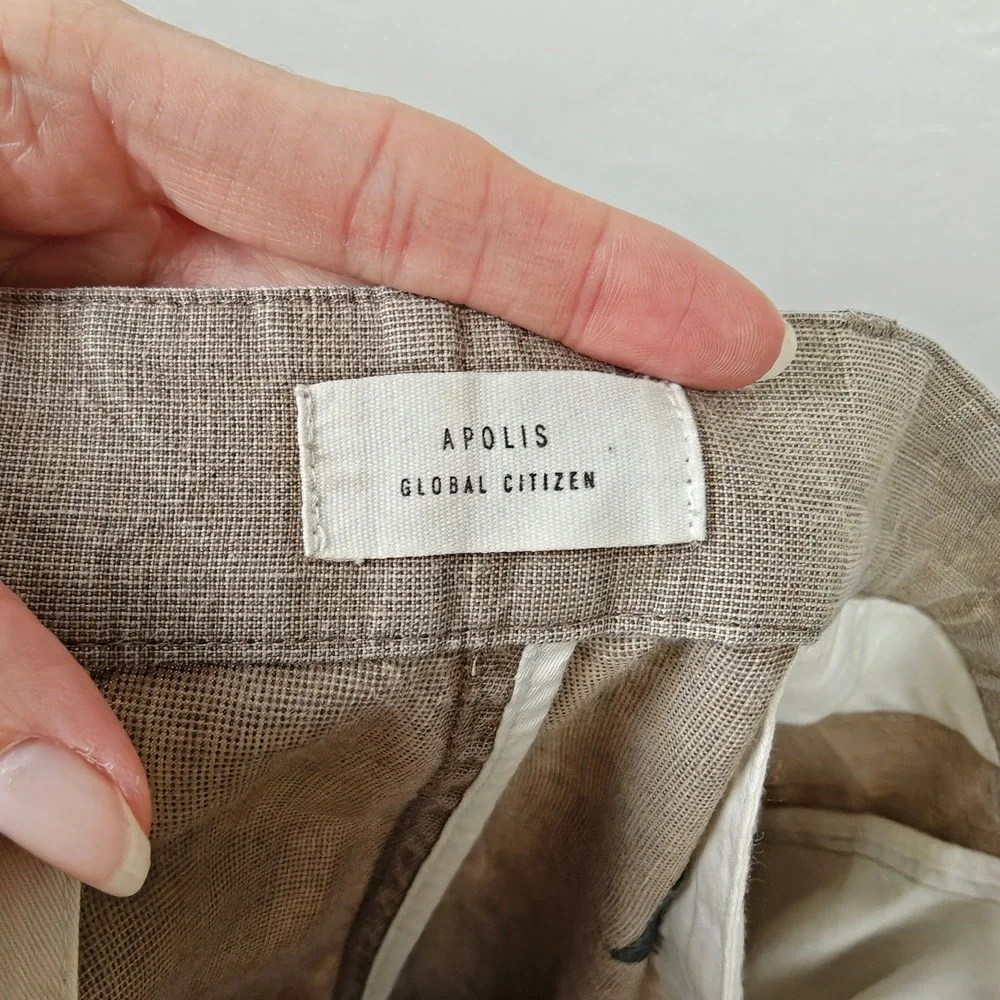 Apolis Civilian Chino Pants Mens 33 Tan Linen Cotton Blend Tailored Portugal